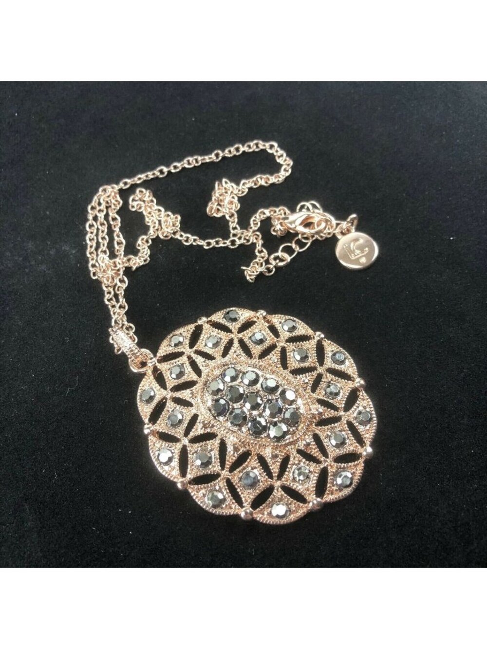 Liz Claiborne 19.5" Long Copper-Tone Necklace with Black Rhinestone Medallion
